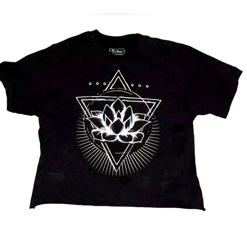 Create your own calm Cut Off Crop-Top Tee Shirt Womens Black Sz M  Miken Lotus